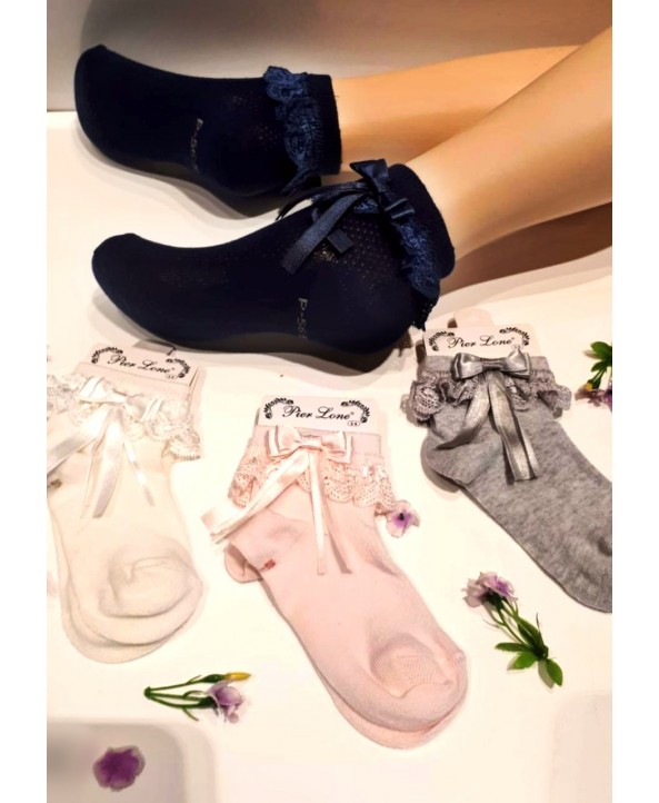 Pier Lone детски чорапи с дантела и панделка 3/4 год. 